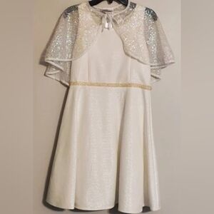 First Communion/FlowerGirl Sleeveless Dress W/Cape,Ivory Sz14